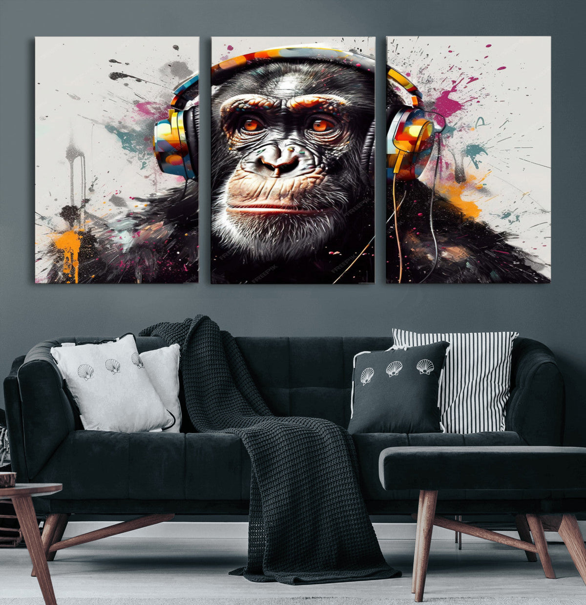 Dj Monkey Wall Art Canvas Print – Colorful Pop Art Banksy