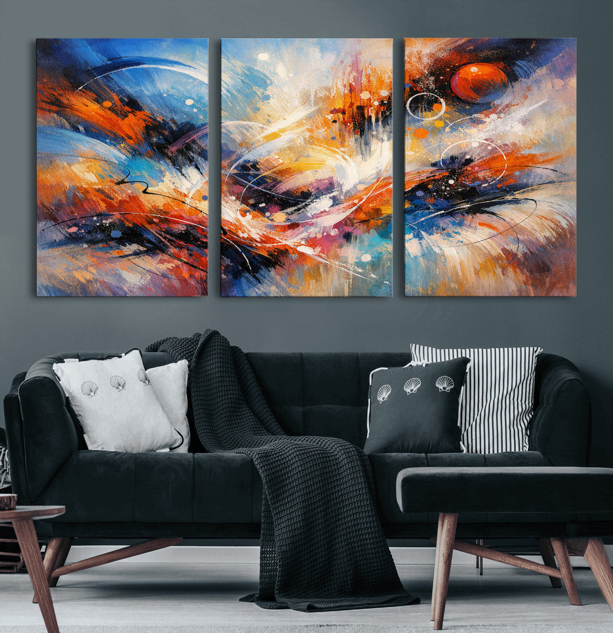 Lyrical Abstraction Wall Art Canvas Print, Orange Blue