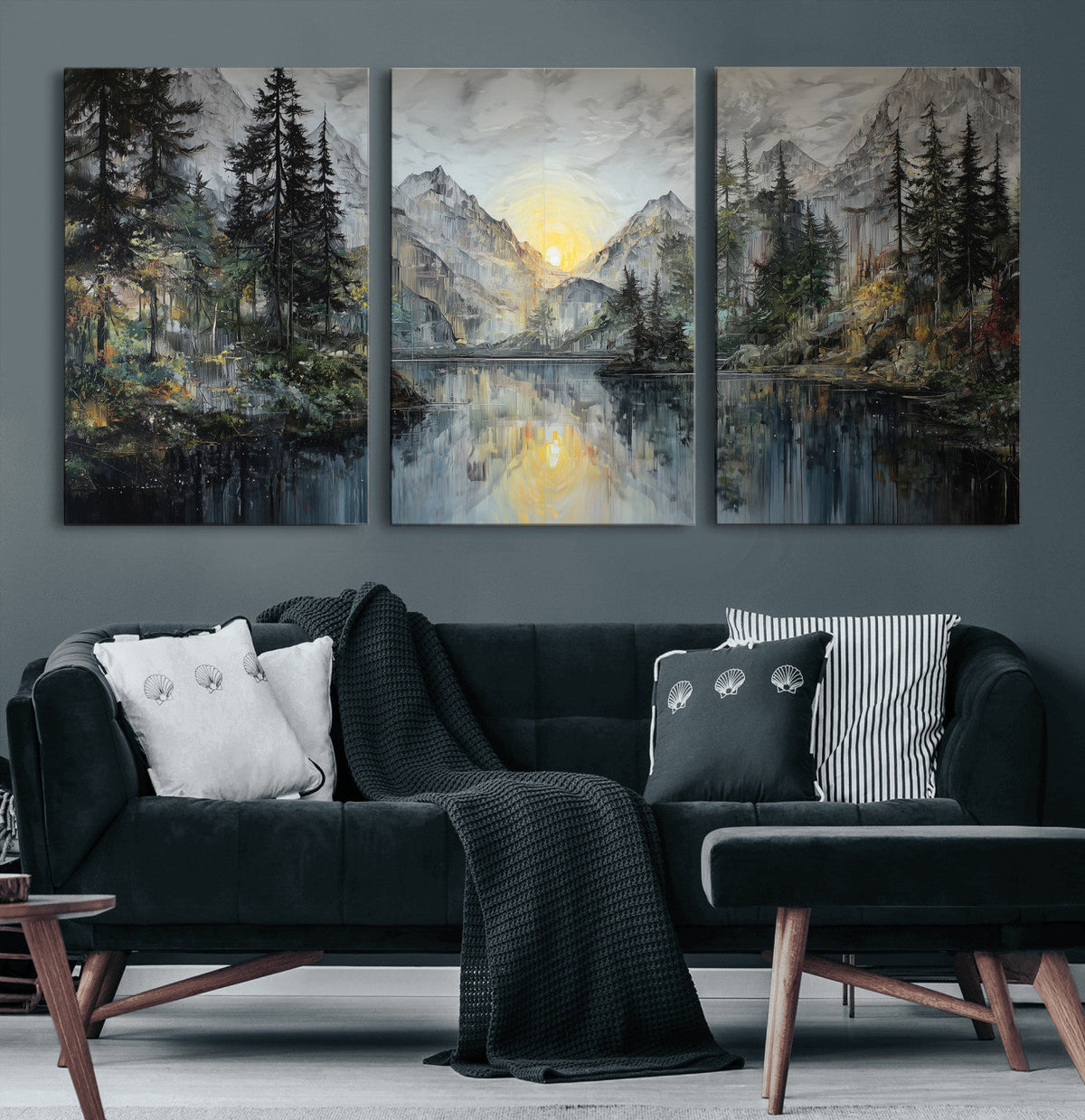 Drip Style Forest Lake Gold Art — Abstract Expressionist