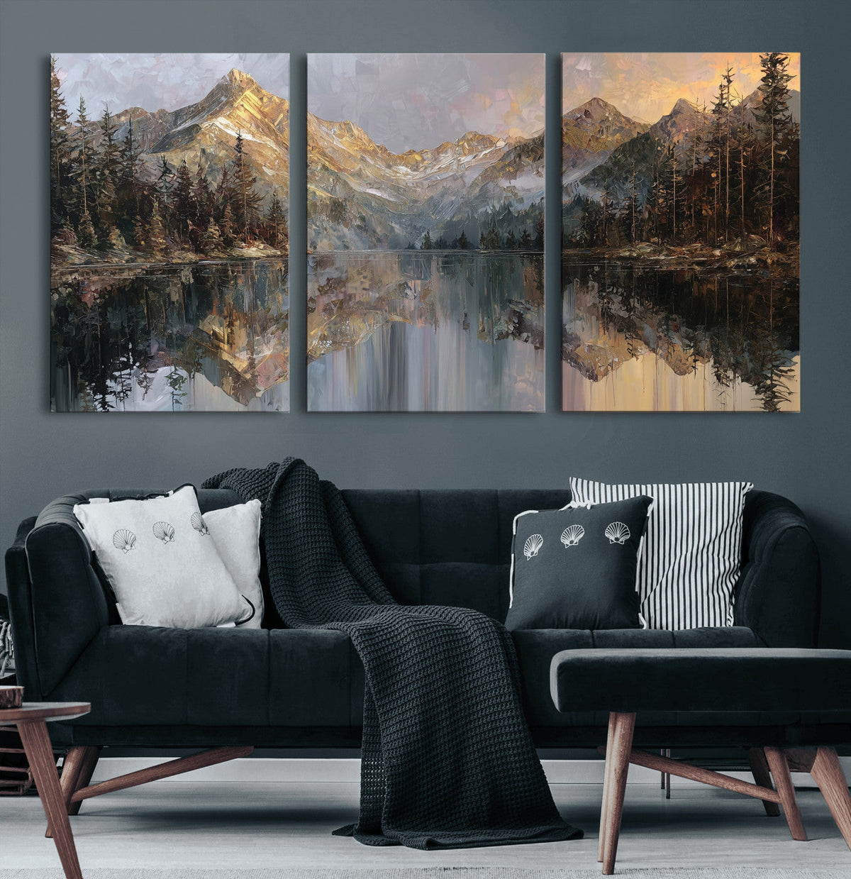 Drip Style Forest Lake Gold Art — Abstract Expressionist