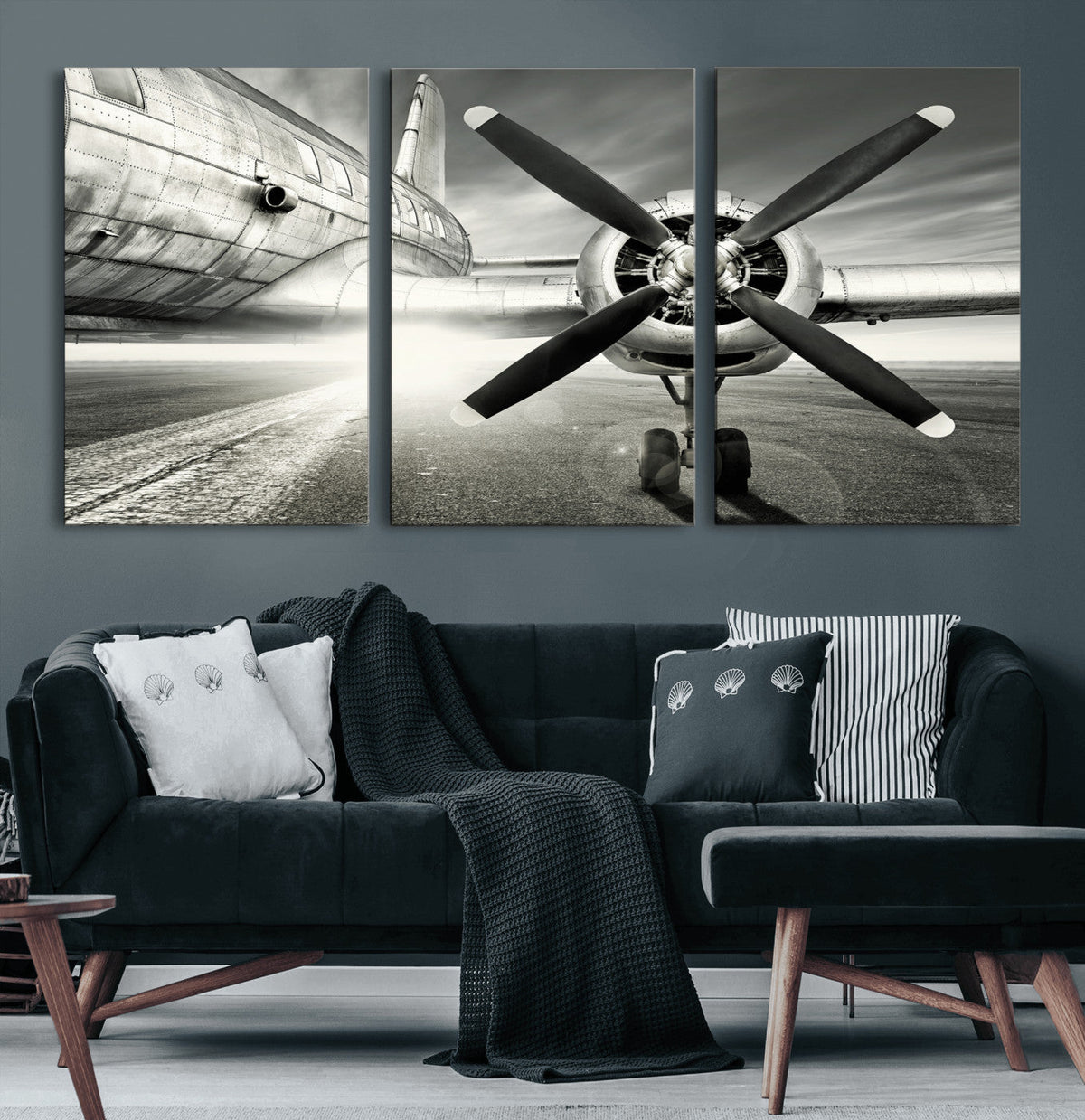 Vintage Airplane Wall Art Canvas Print, Black and White