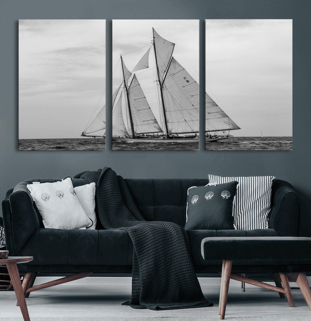 Vintage Sailboat Wall Art Canvas Print, Black and White