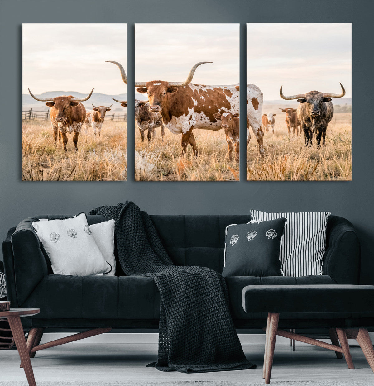 Texas Longhorn Canvas Wall Art, Rustic Farm Animal Photography Print, Farmhouse Country Decor, Western Ranch Art