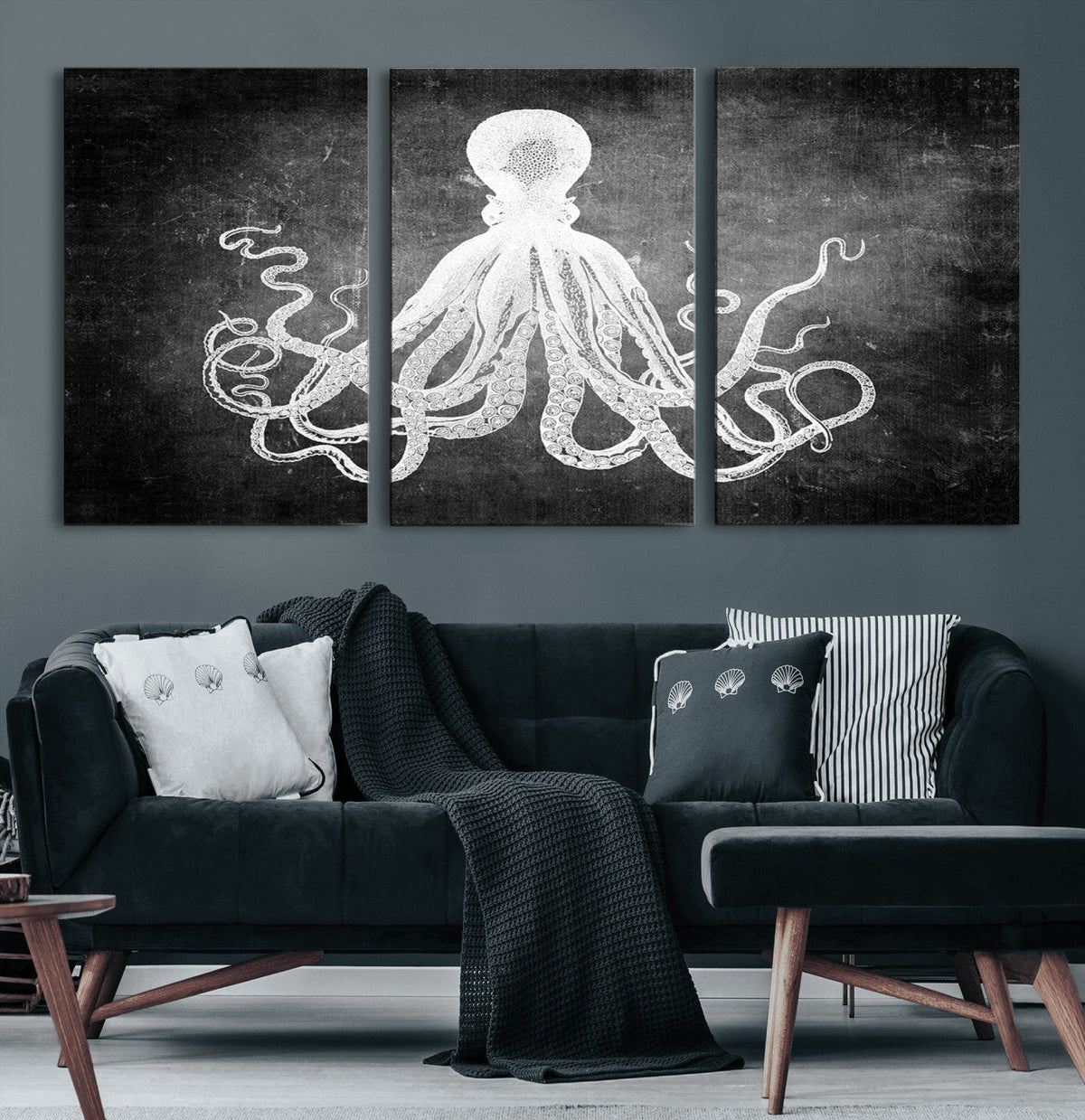 Black White Octopus Wall Art Canvas Print