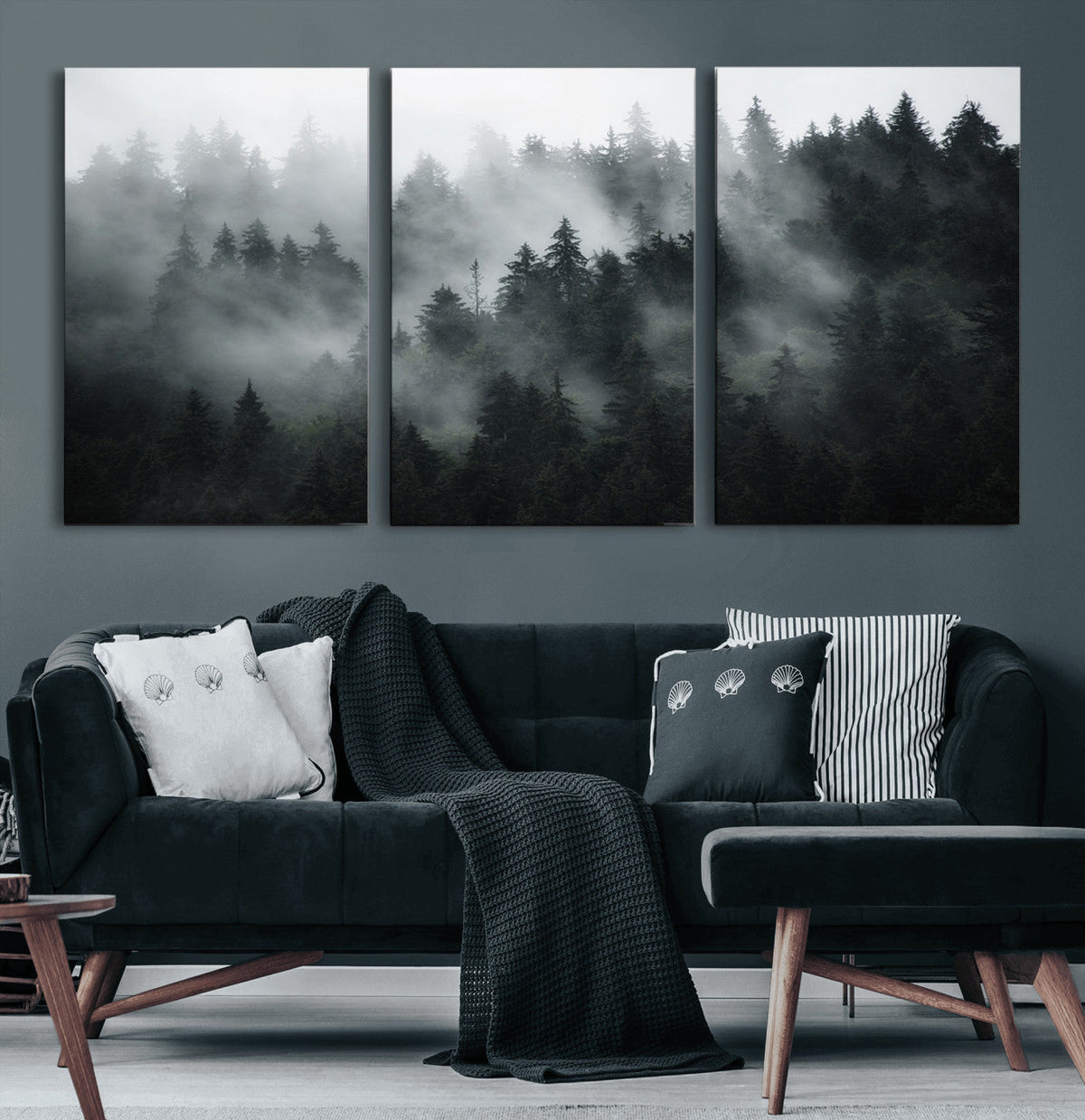 Foggy Forest Wall Art Canvas Print | 3 Panel Large Misty