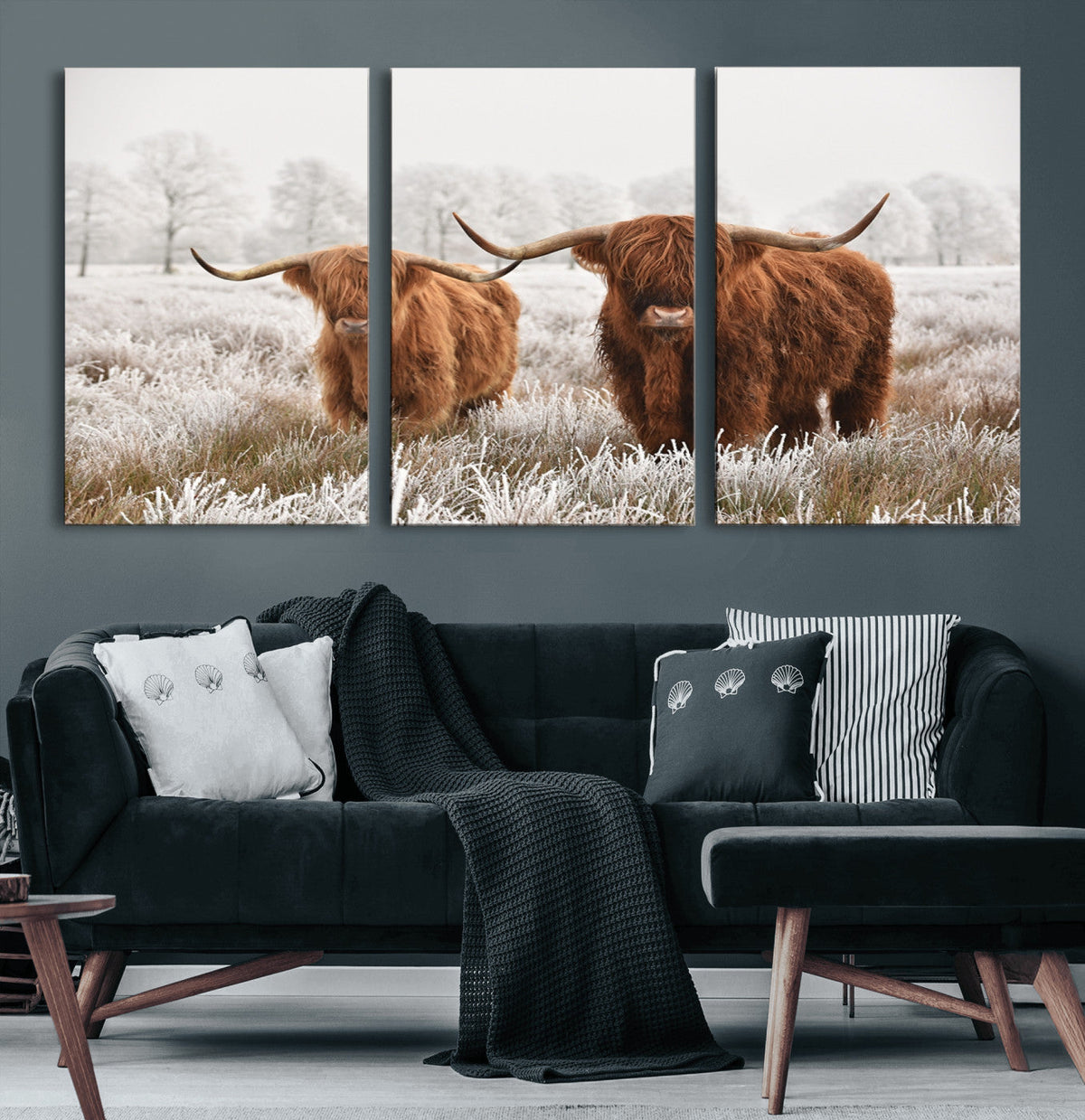 Longhorn Cattle Wall Art Canvas Print, Framed Farmhouse