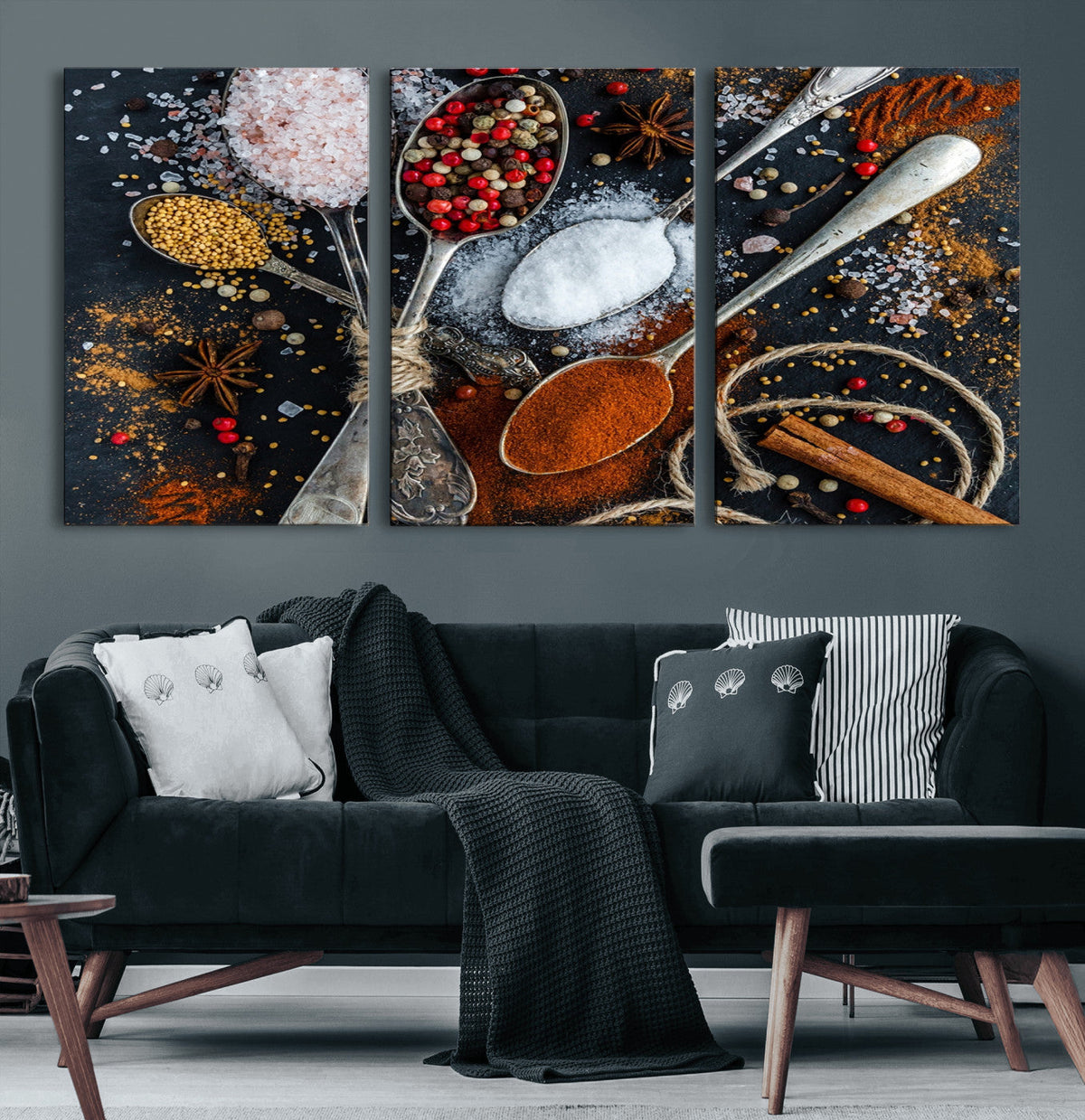 Spices and Seasonings Canvas Wall Art – Colorful Triptych