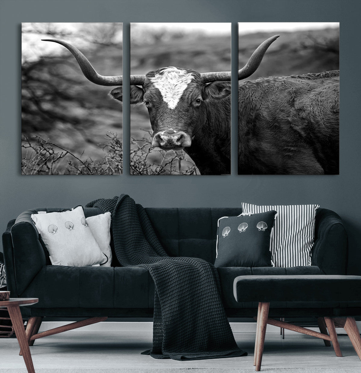 Western Home Wall Art Canvas Print, Framed Texas Longhorn