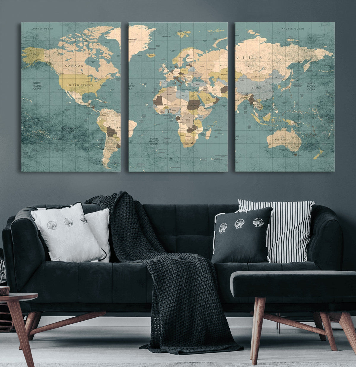 Classic World Map Canvas Print – Framed Vintage Map Wall