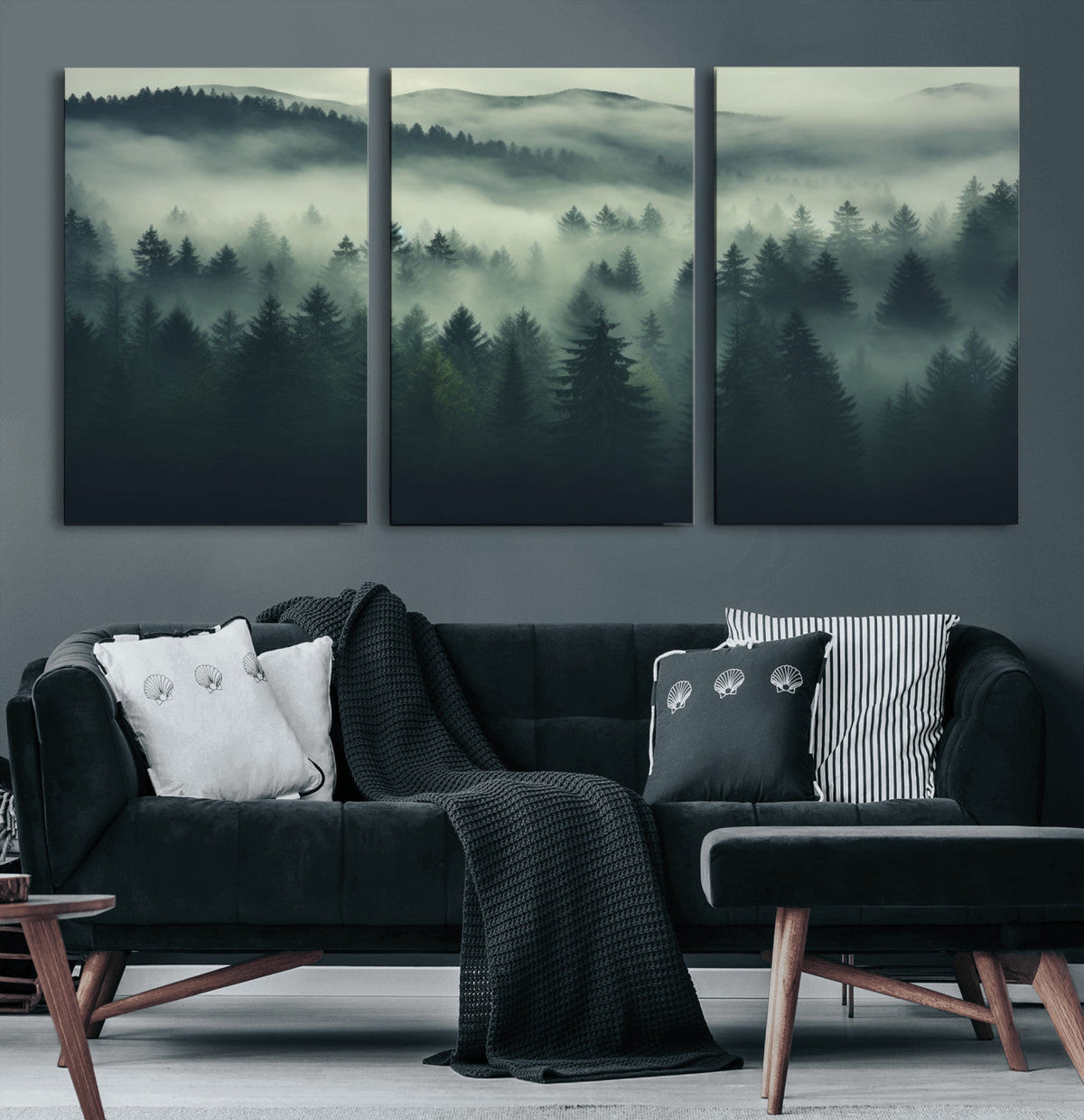 Misty Forest Wall Art Premium Canvas Print a Foggy and