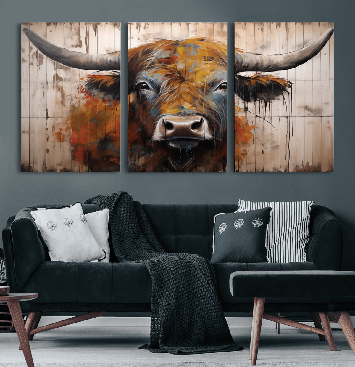 Abstract Bull Highland Cow Canvas Wall Art Print – Vibrant