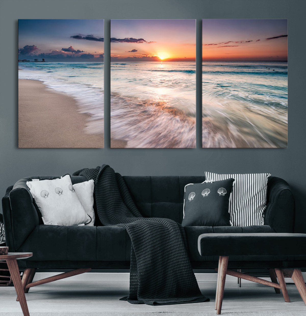 Sunset Beach Wall Art – Soothing Coastal Landscape, Ready to