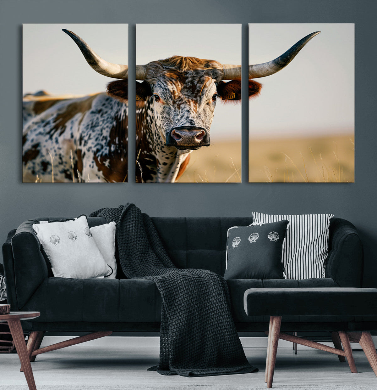 Texas Bull Longhorn Wall Art Canvas Print for Farm House