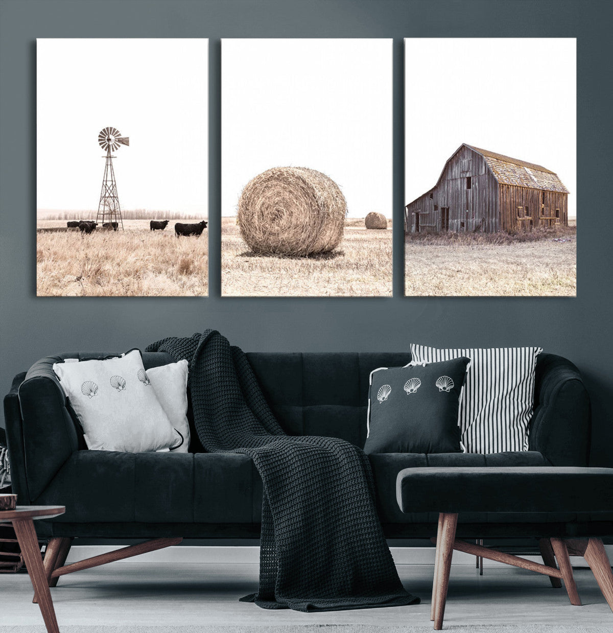 Rustic Farmhouse Wall Art Set of 3 – Country Barn and Wheat