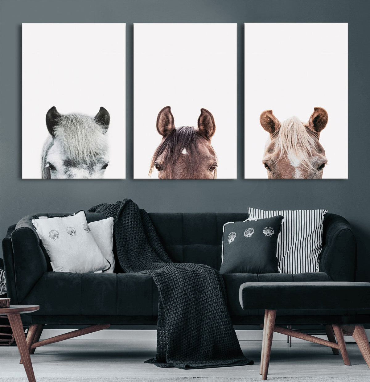 Horse Wall Art - Minimalist Horse Triptych Wall Art – Modern