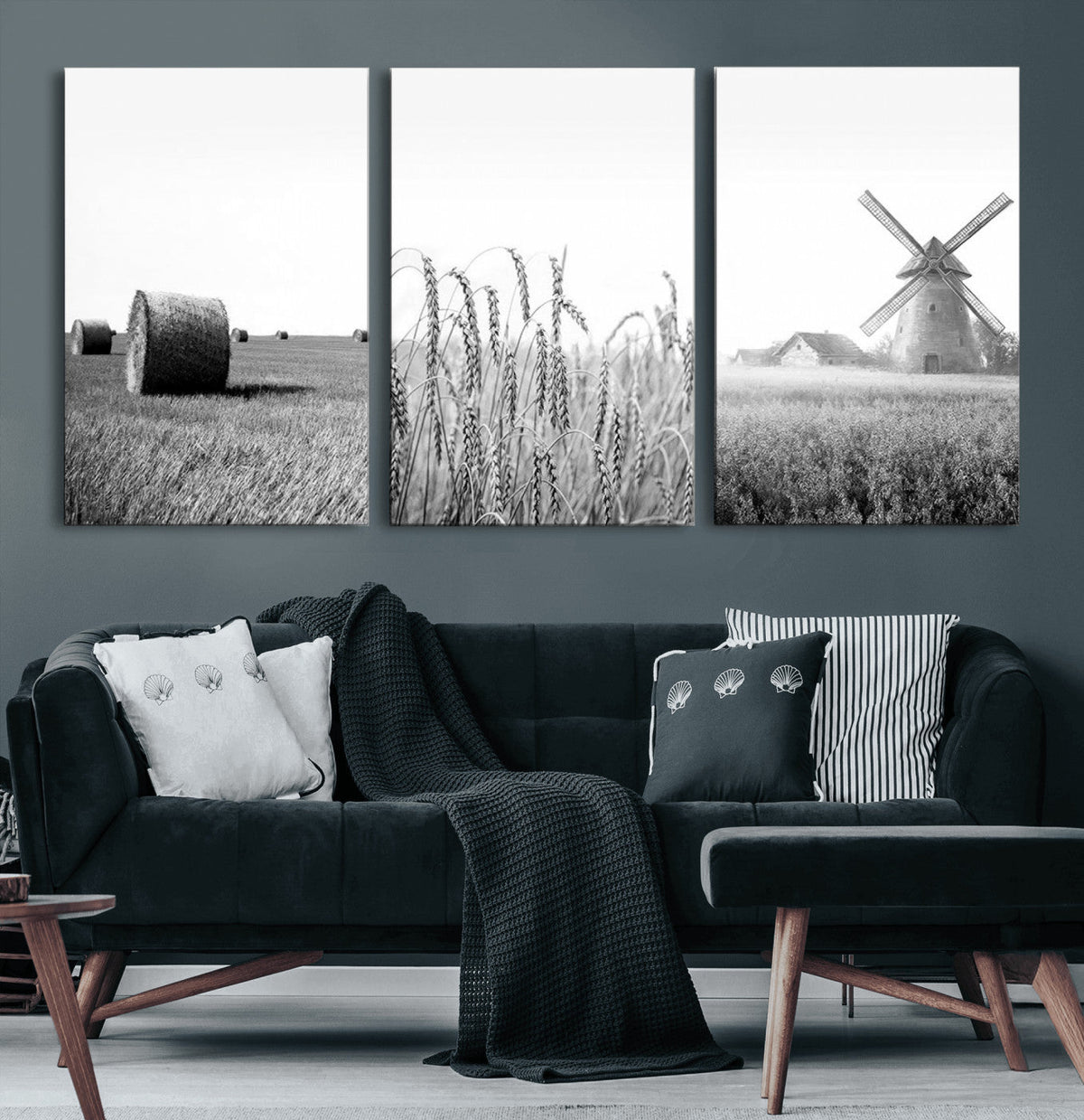 Vintage Farmhouse Black and White Triptych Wall Art – Giclee