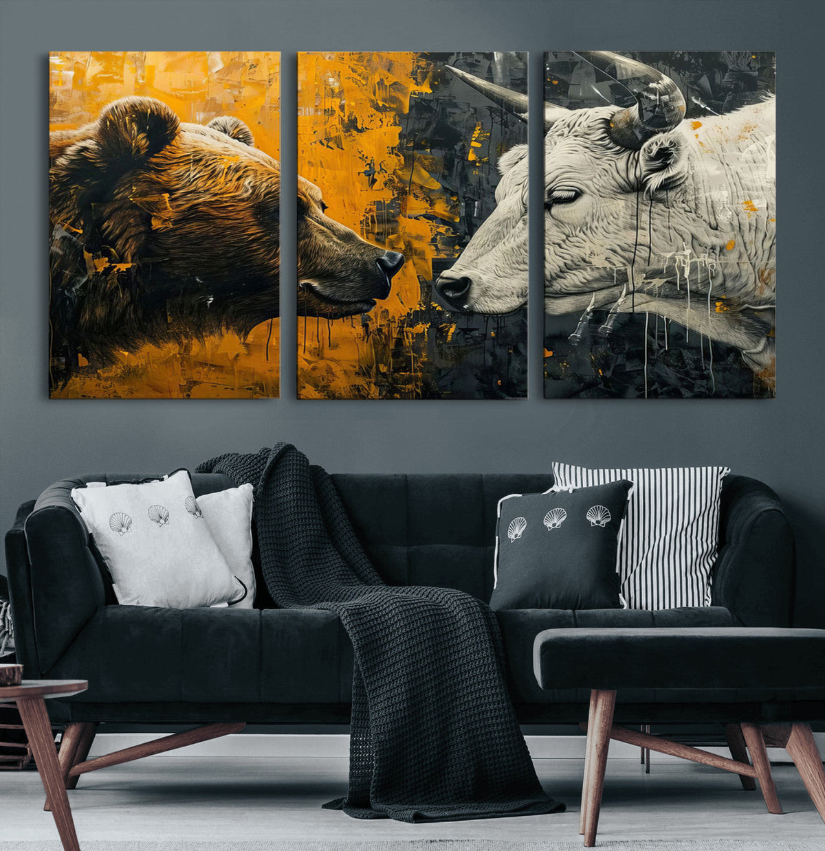 Bear and Bull Wall Art Canvas Print – Abstract Animal