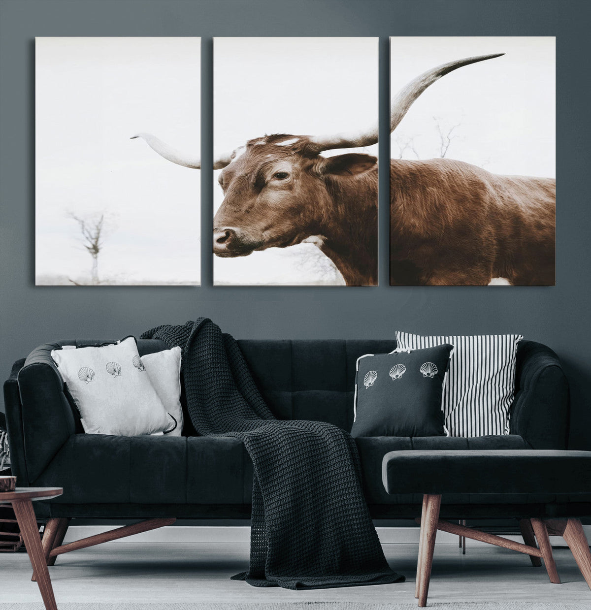 Rustic Bull Wall Art Canvas Print – Modern Longhorn