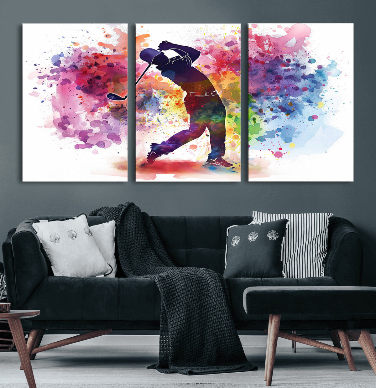 Colorful Golfer Swing Wall Art Canvas Print - Ready to Hang,