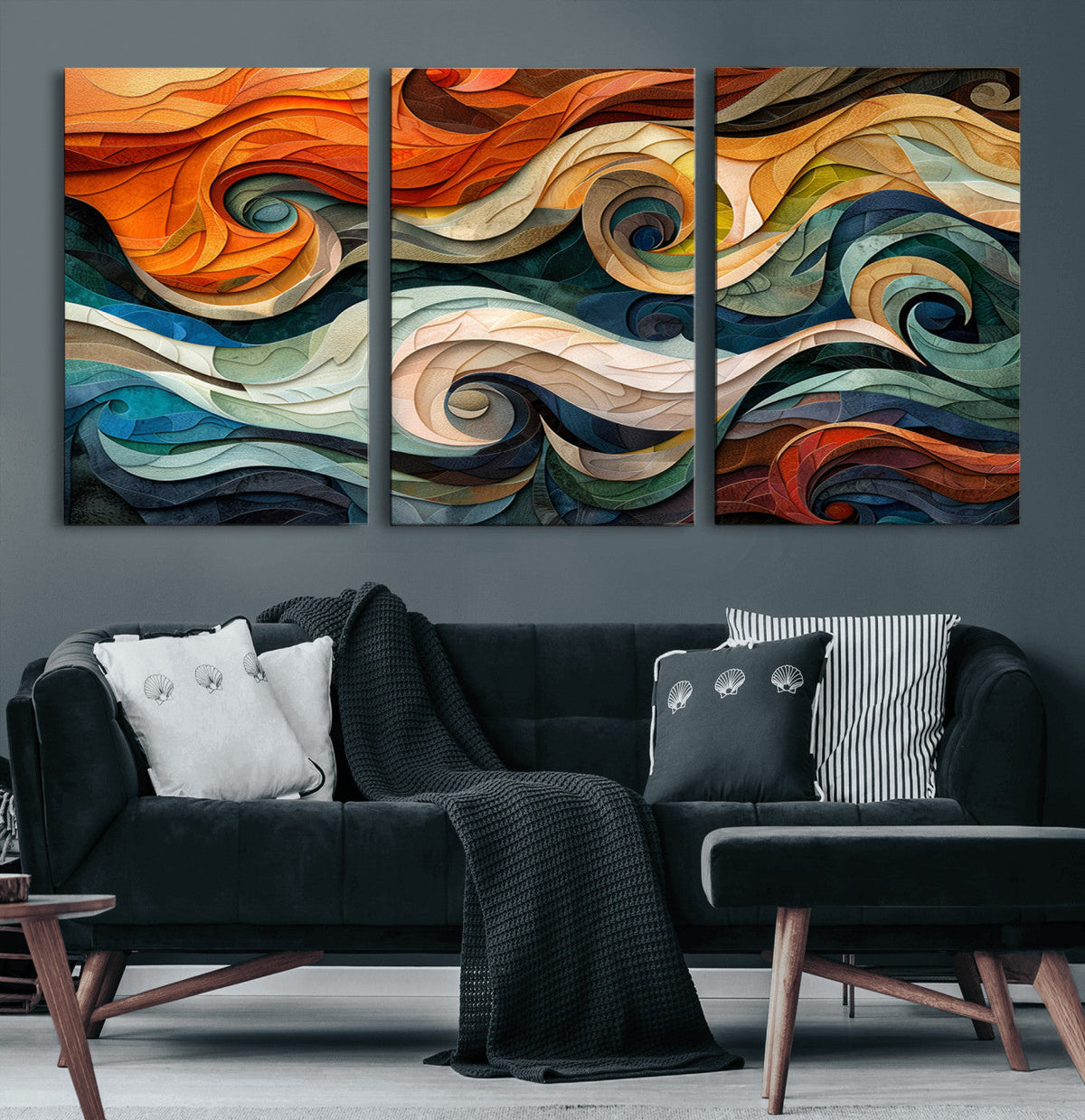 Abstract Wave Wall Art | Ready to Hang Framed Canvas Print |
