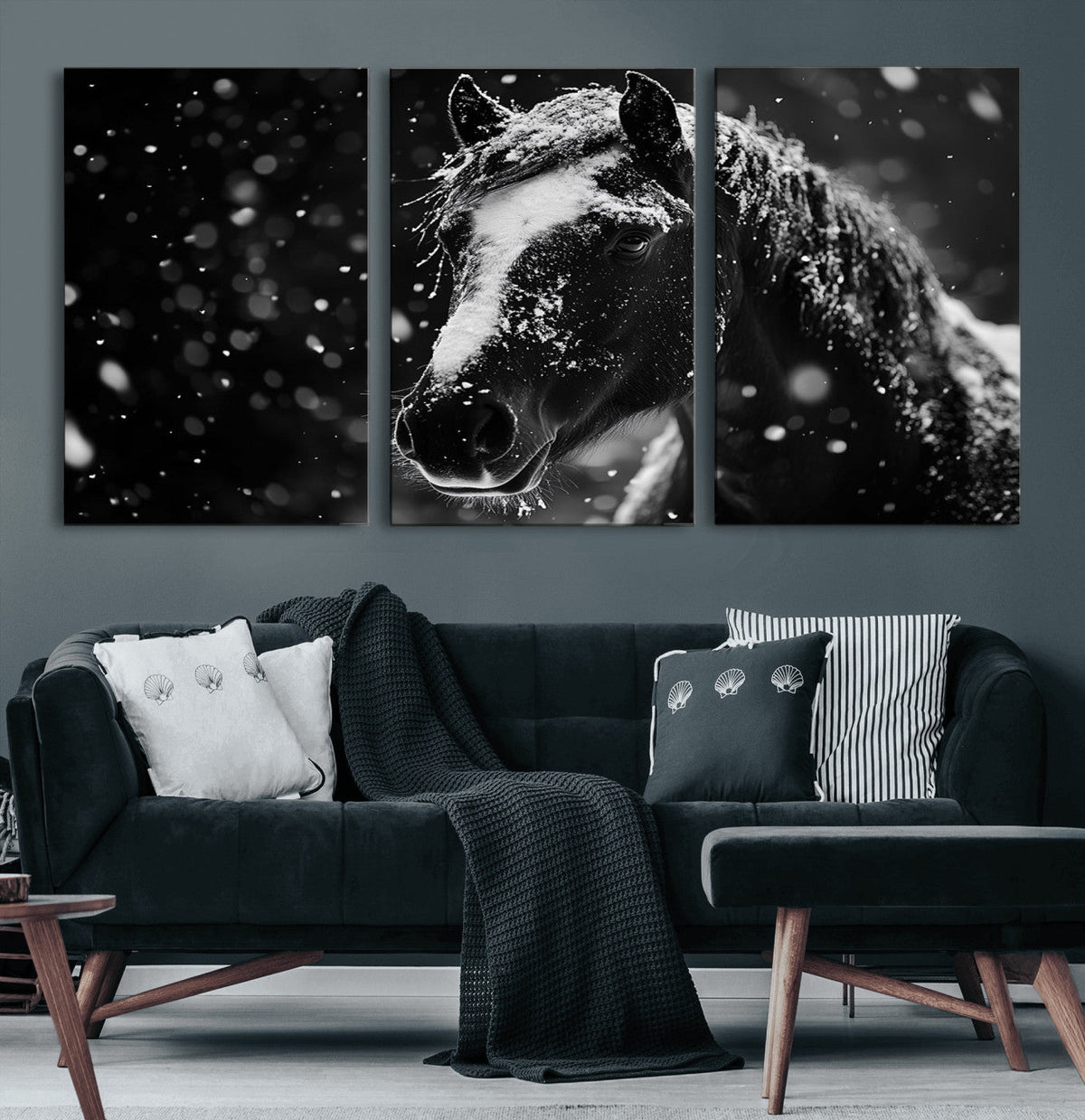 Winter Horse Wall Art | Black and White Horse Print | Ready