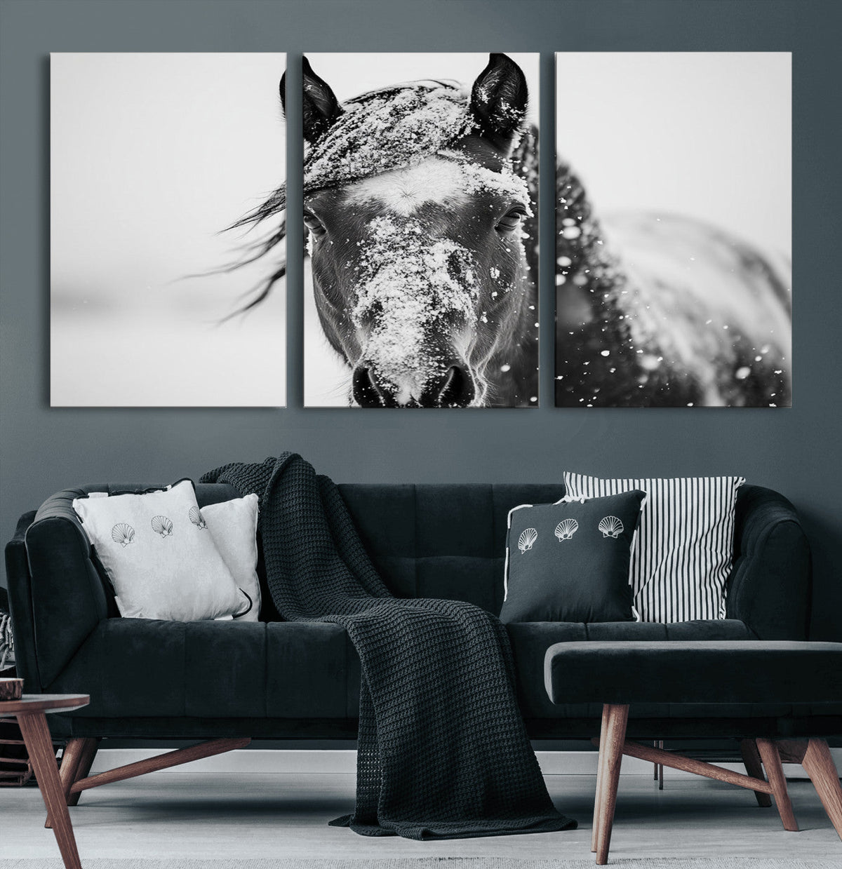 Western Wall Art | Black and White Winter Horse Wall Art |
