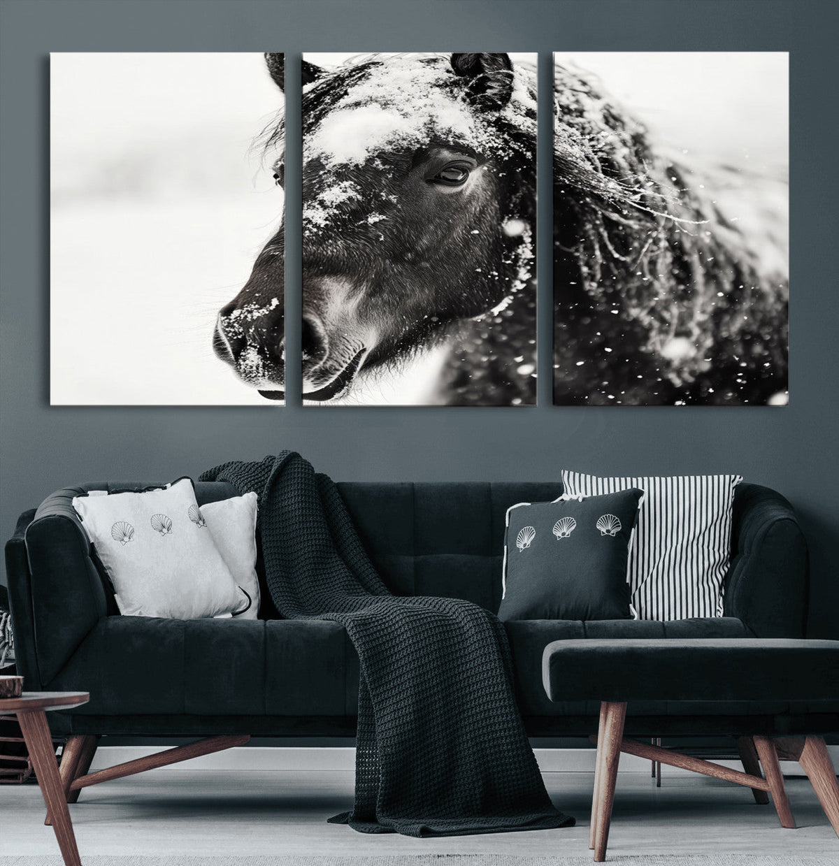 Framed Black and White Horse Wall Art | Ready to Hang and