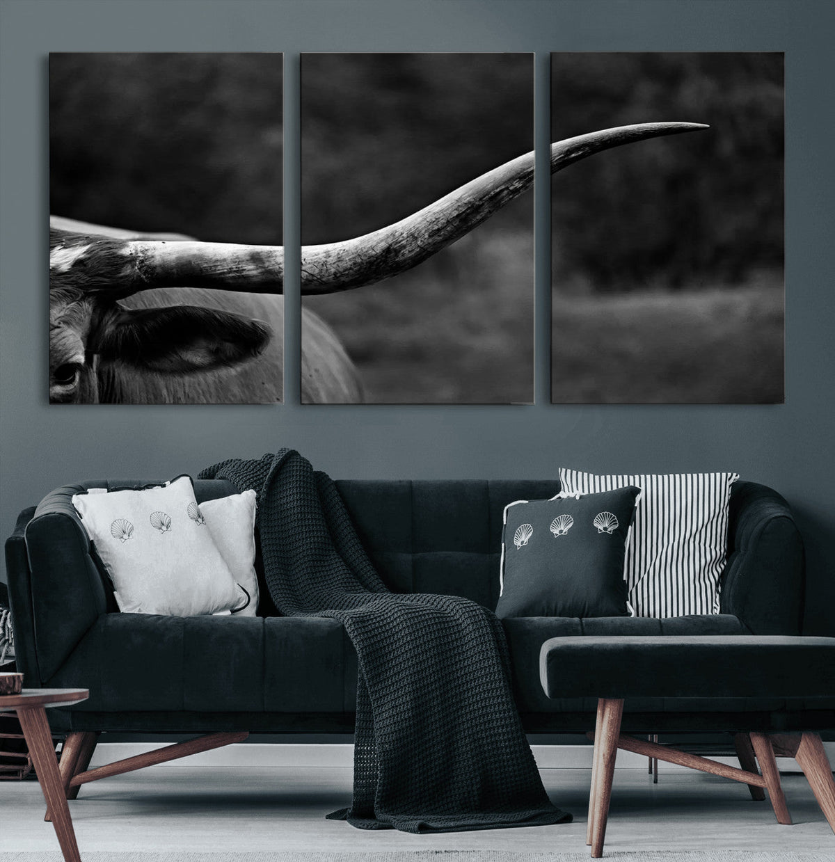 Cow Longhorn Wall Art | Black and White Print | Ready to