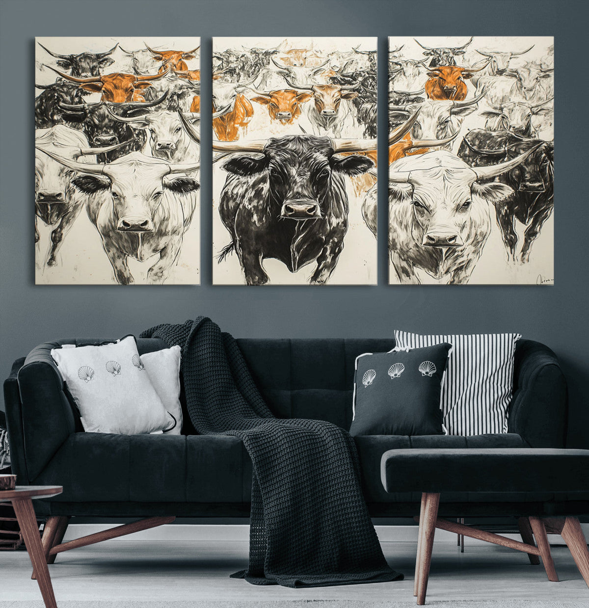 Texas Longhorn Wall Art Canvas Print – Herd Abstract Cow