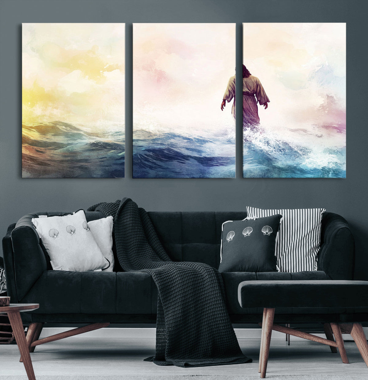 Watercolor Jesus Walking on Water Canvas Print, Christian