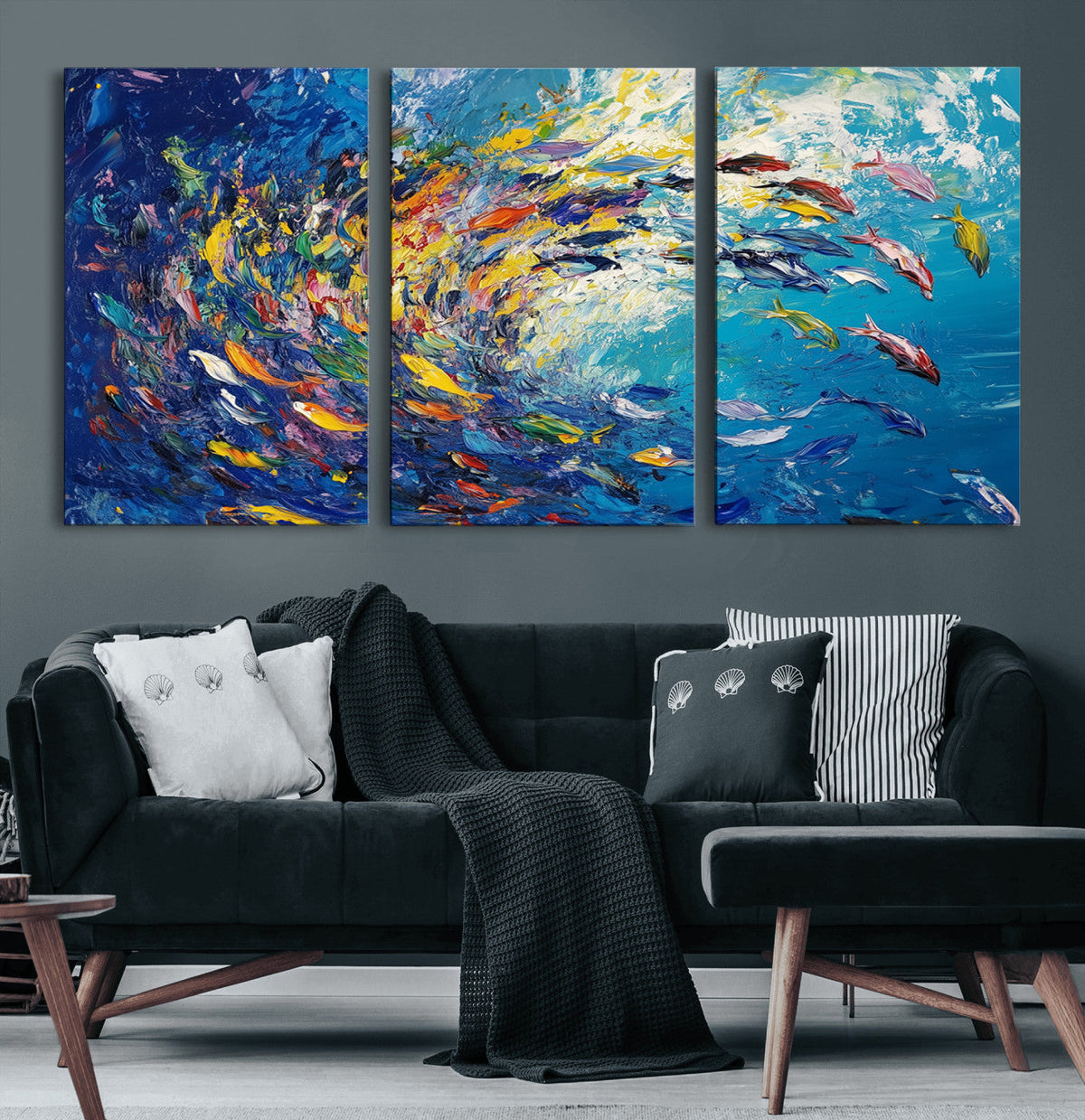 Colorful Swirling Fish School Wall Art Canvas Print |