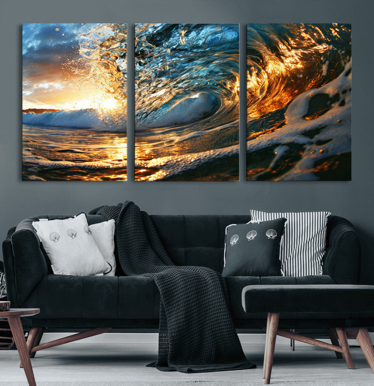 Ocean Wave at Sunset Canvas Wall Art – Vibrant Coastal Beach