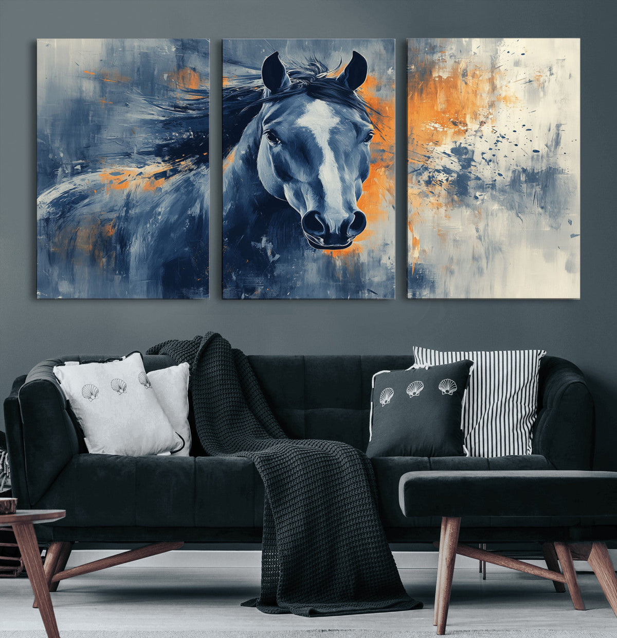 Abstract Blue Horse Wall Art Print Canvas | Horse Wall Art