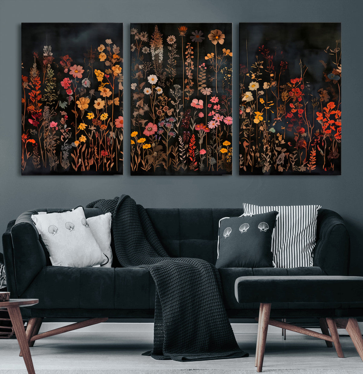 Large Floral Painting Print Illustration Flowers Canvas Wall