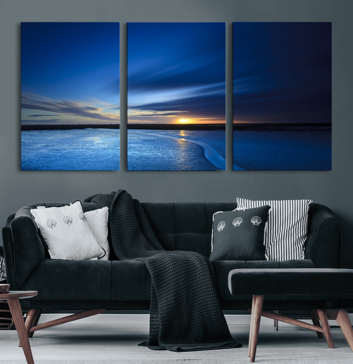 Blue Sunset Ocean Canvas Wall Art Print – Serene Coastal