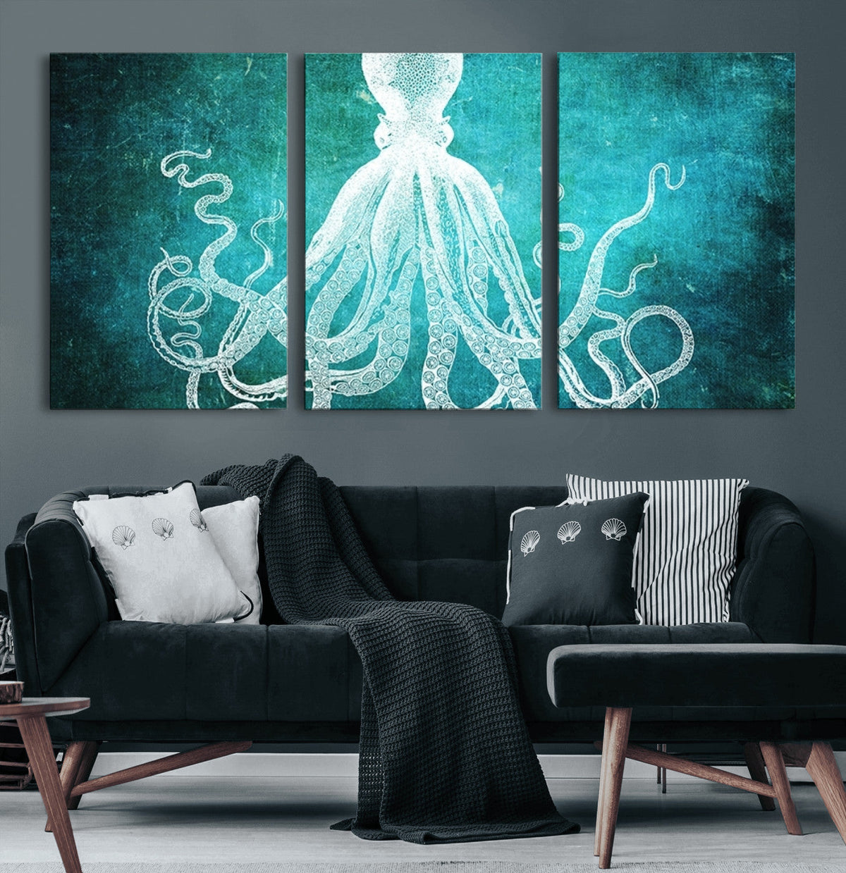 Green Octopus Abstract Wall Art Canvas Print