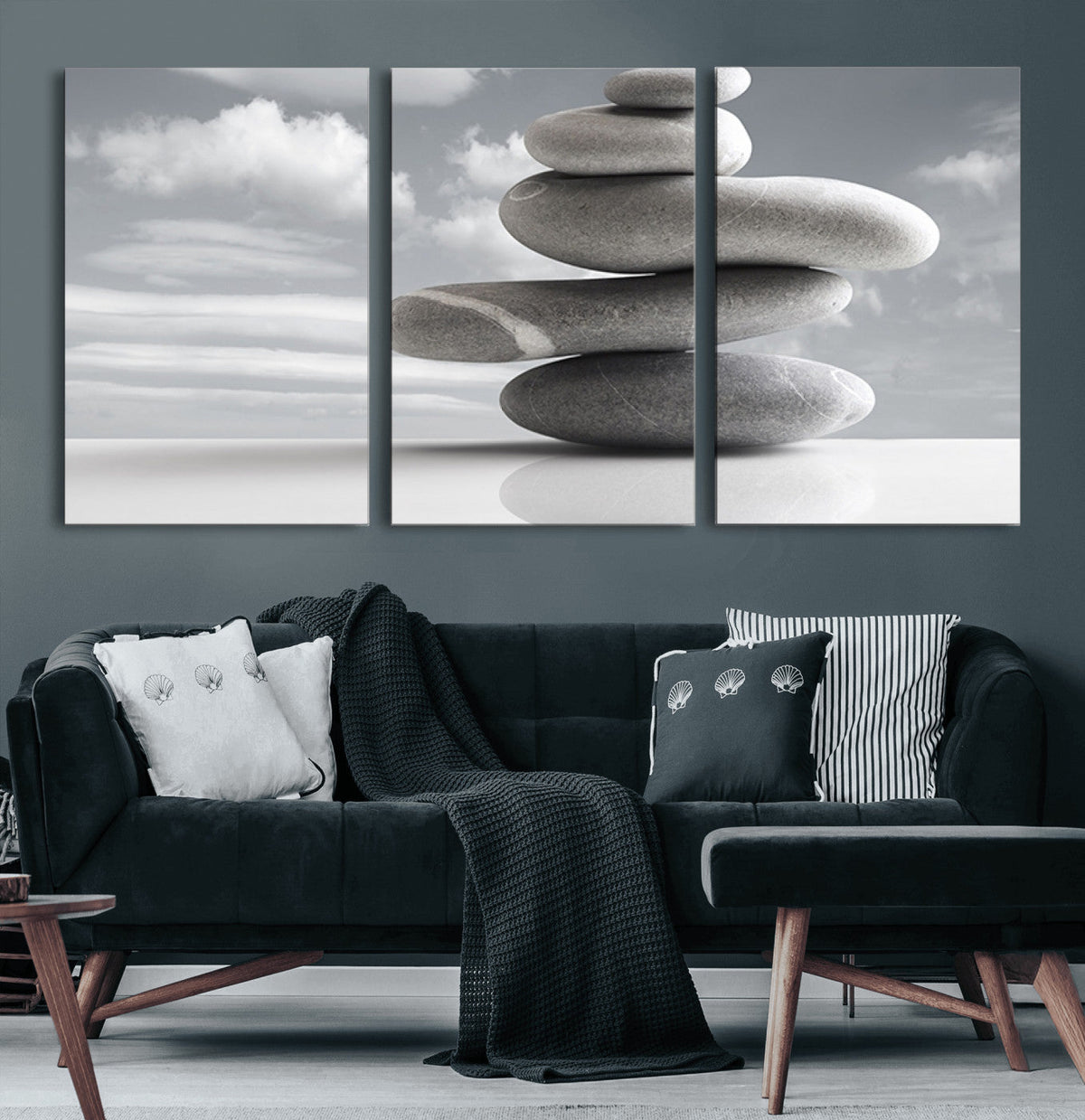 Still Life Black and White Zen Stones Wall Art Canvas,