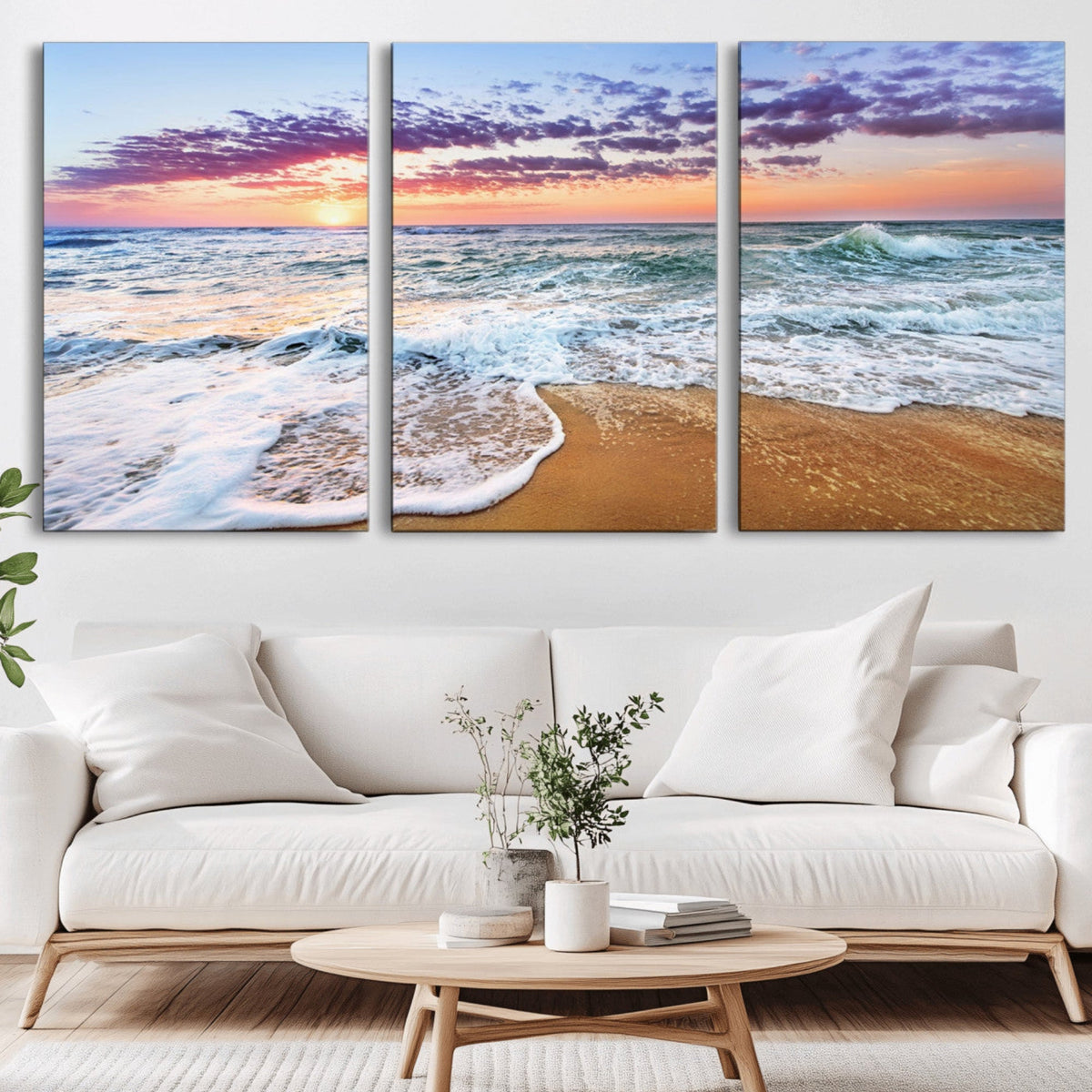 Coastal Sunset Art Beach Canvas Wall Art Print | Ocean Waves