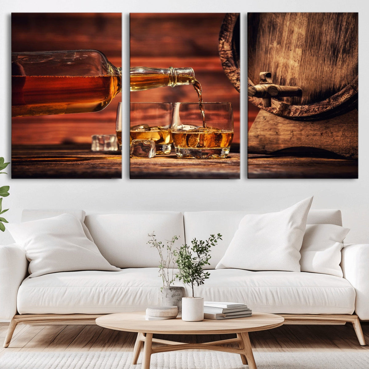 Whiskey and Cigar Canvas Wall Art | 3 Panel Bar Room Decor