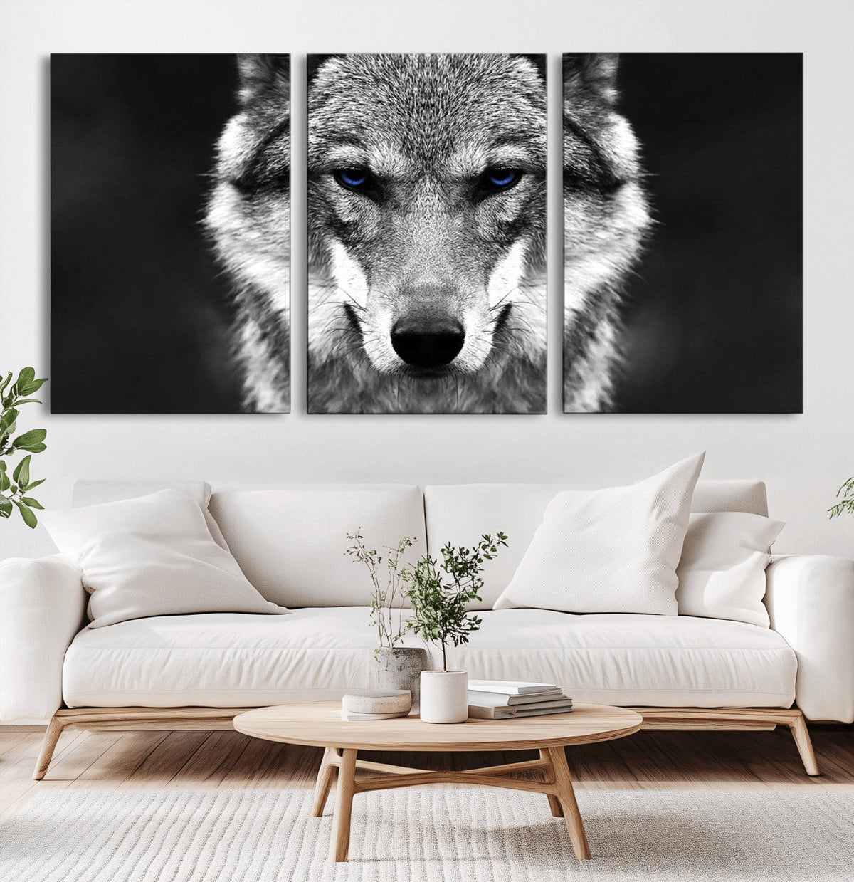 Black and White Wild Wolf Wall Art Canvas Print
