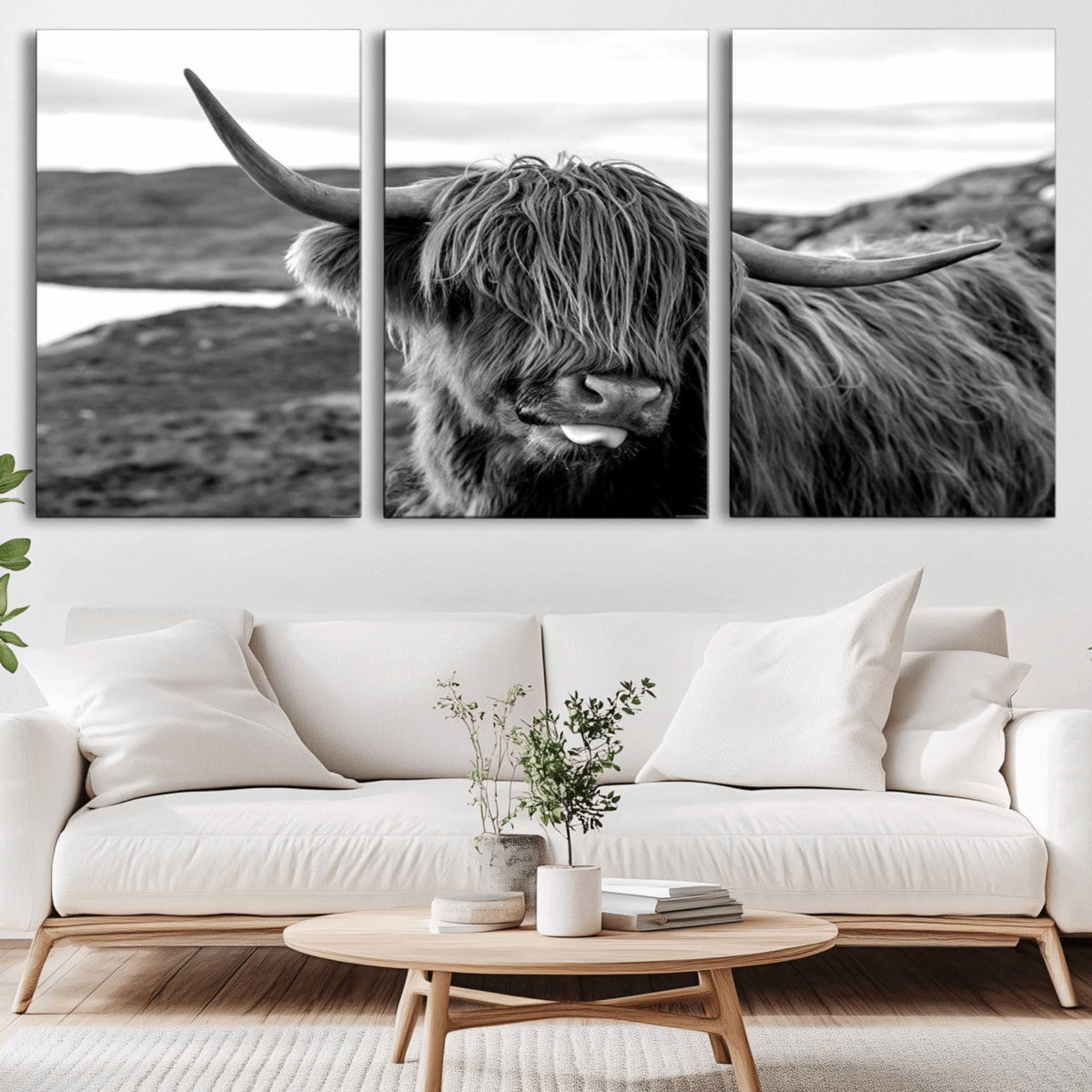 Longhorn Steer Canvas Print Wall Art, Highland Cow Canvas