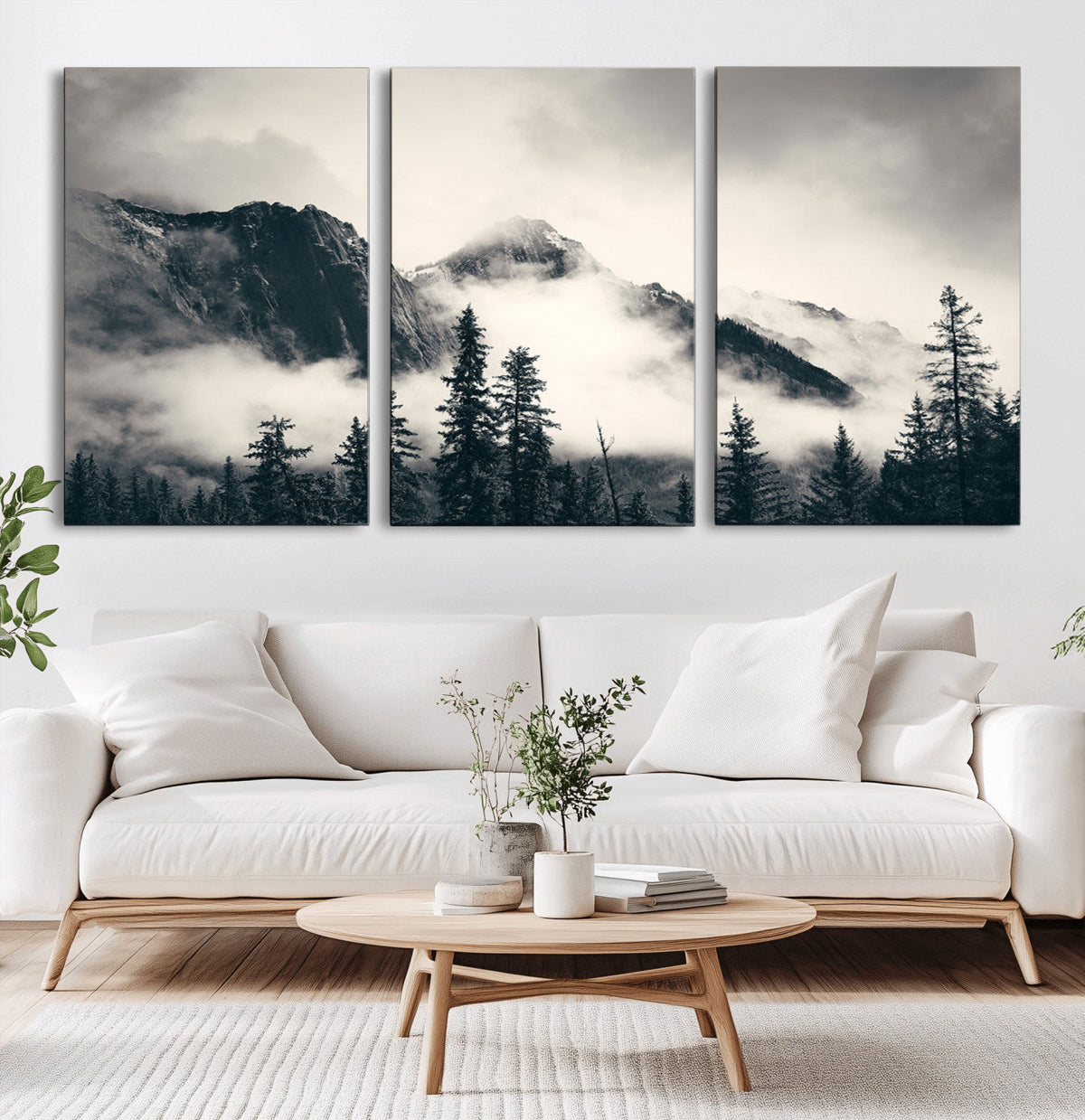 Large Foggy Mountain Forest Wall Art Canvas Print | Misty