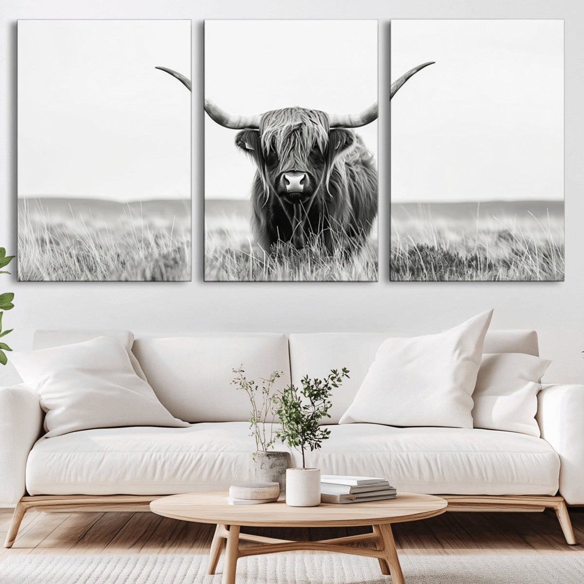 Highland Cow Canvas Wall Art – Majestic Beauty in Black and