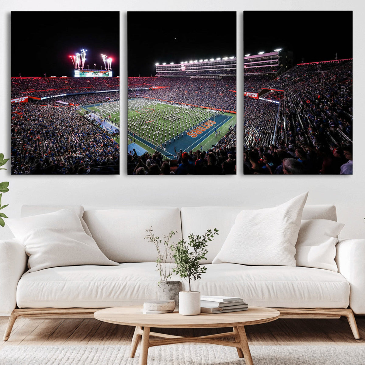 Ben Hill Griffin Stadium Night Game Triple Canvas Wall Art -