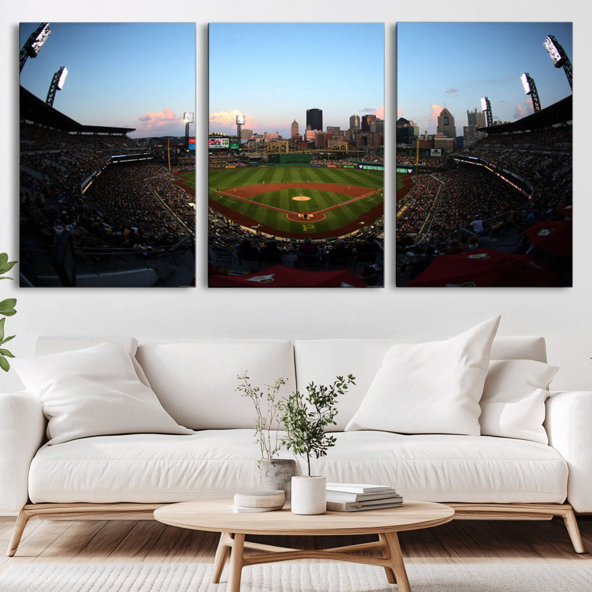 PNC Park Evening Game Triple Canvas Wall Art - Pittsburgh