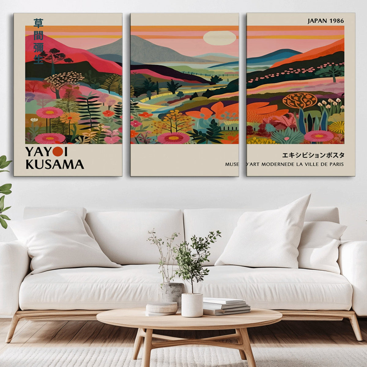 Yayoi Kusama Landscape Canvas Print, Vibrant Floral Mountain