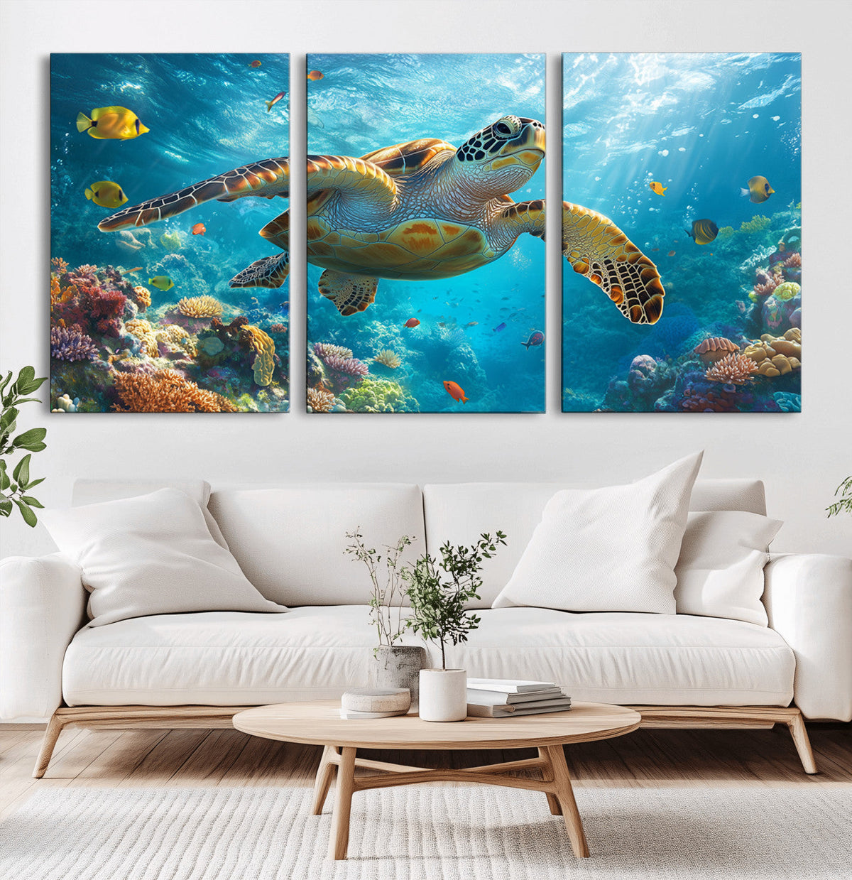 Sea Turtle Underwater Canvas Wall Art Print - Vibrant Ocean