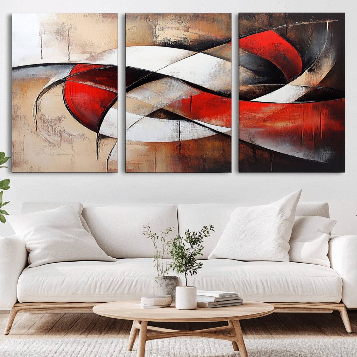 Abstract Wall Art - Modern Red and White Canvas Wall Art