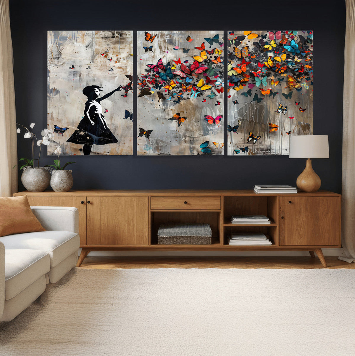 Butterfly Girl Wall Art – Vibrant Street Style Canvas Print,