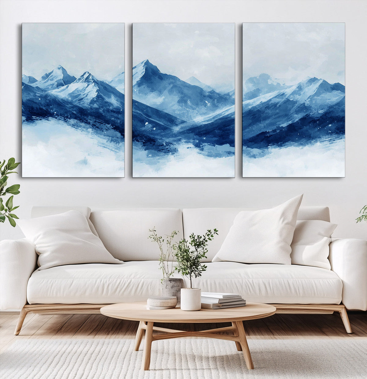 Blue Mountains Wall Art – Framed Snowy Range Canvas Artwork,